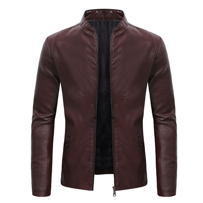 Lederjacke Herren Stehkragen Bikerjacke Schwarz