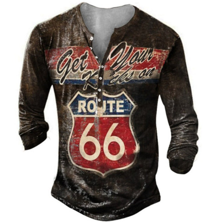 Herren Langarmshirt mit Vintage Route 66 Druck Baumwolle