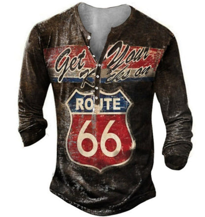 Herren Langarmshirt mit Vintage Route 66 Druck Baumwolle