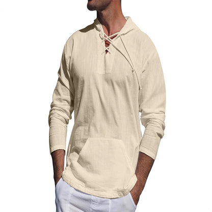 Herren Langarmshirt mit Kordelzug und Kängurutasche Modern