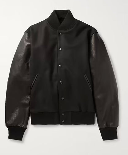 Herren Lederjacke College Style Trendig Schwarz