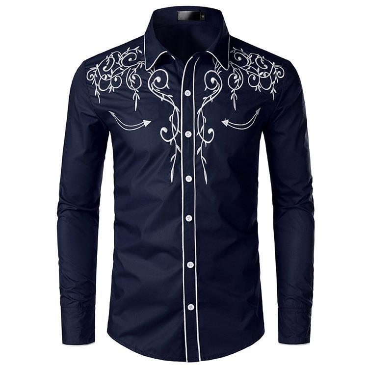 Herren Langarmhemd Stilvolles Stickmuster Elegant