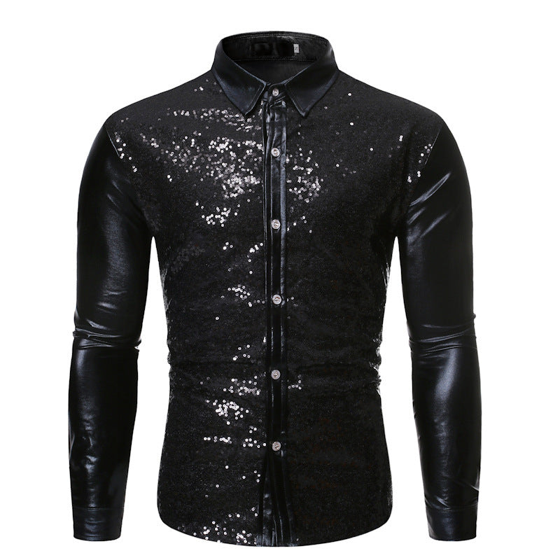 Herren Glitzershirt Paillettenhemd Slim Fit Modern