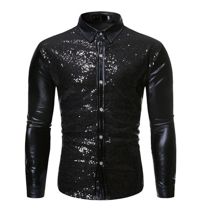 Herren Glitzershirt Paillettenhemd Slim Fit Modern