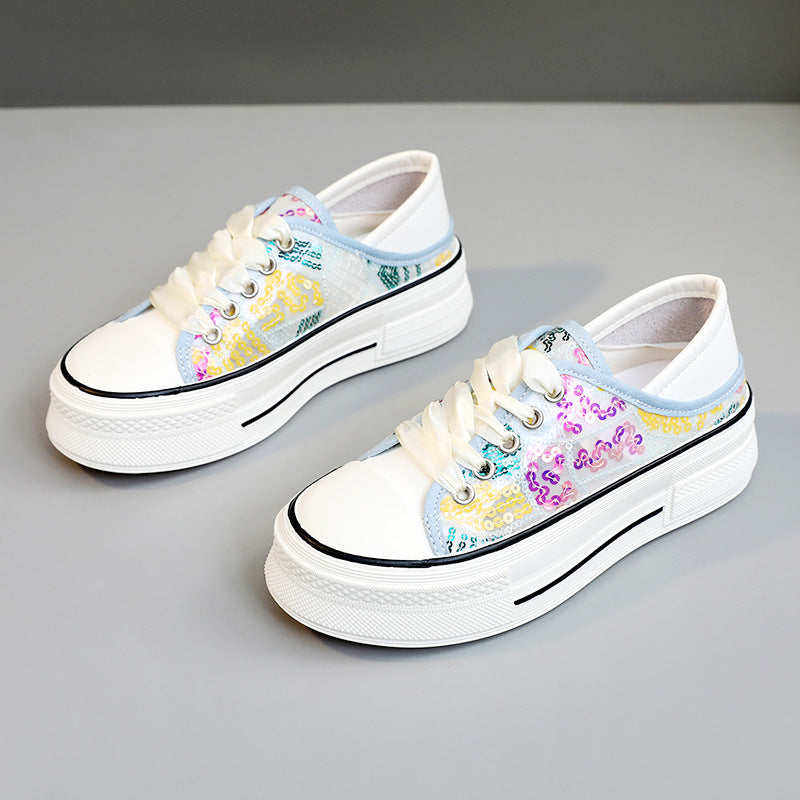 Damen Plateausneaker Glitzer Pailletten Schnürsenkel Modisch