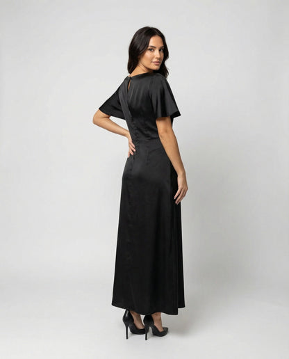 Elegantes Damen Maxikleid Satin Wickelkleid Lang