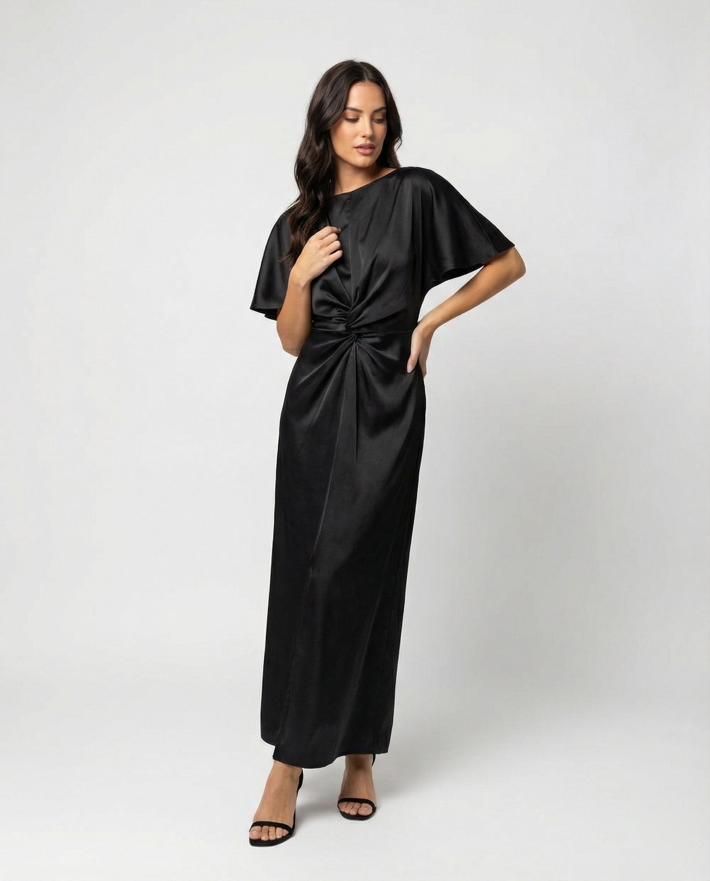 Elegantes Damen Maxikleid Satin Wickelkleid Lang - BerlinGlamour