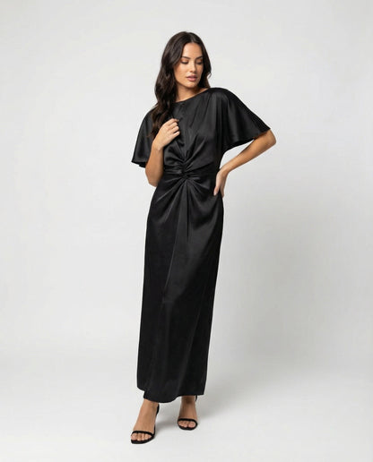 Elegantes Damen Maxikleid Satin Wickelkleid Lang - BerlinGlamour