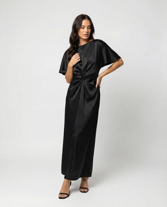 Elegantes Damen Maxikleid Satin Wickelkleid Lang - BerlinGlamour