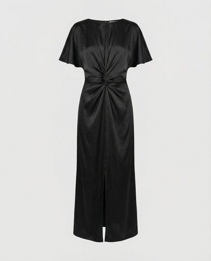 Elegantes Damen Maxikleid Satin Wickelkleid Lang