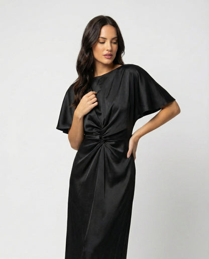 Elegantes Damen Maxikleid Satin Wickelkleid Lang