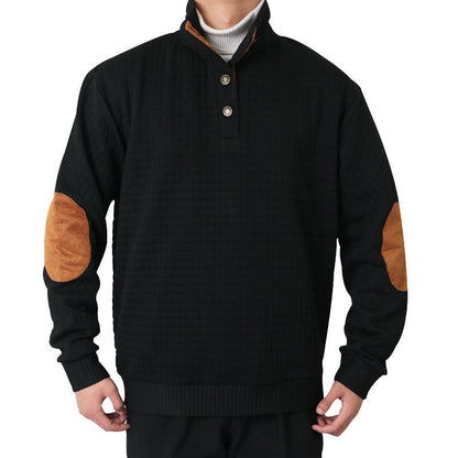 Herren Pullover Stehkragen Leder Modern Style