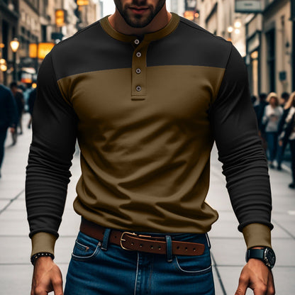 Herren Langarmshirt Modern mit Knopfleiste und Struktur
