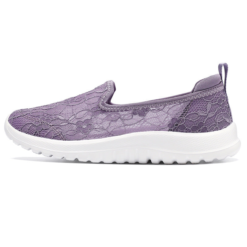 Damen Sneaker Slip-On Weich mit Spitze und Dämpfung