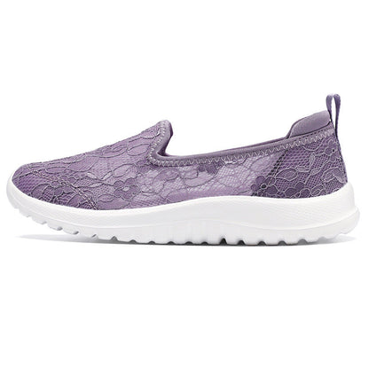 Damen Sneaker Slip-On Weich mit Spitze und Dämpfung