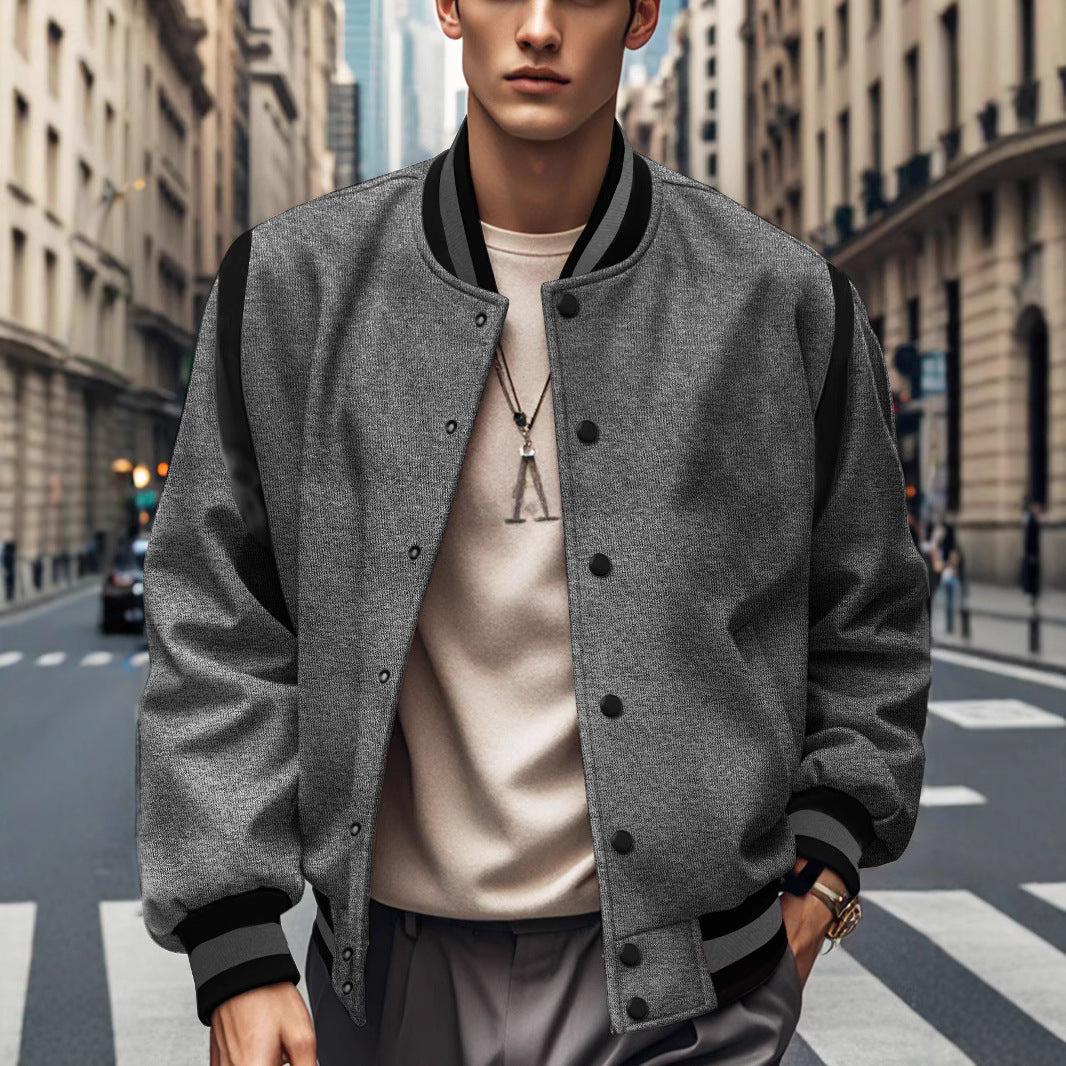 Herren Collegejacke Sportlich Kontrastärmel Knopfdesign