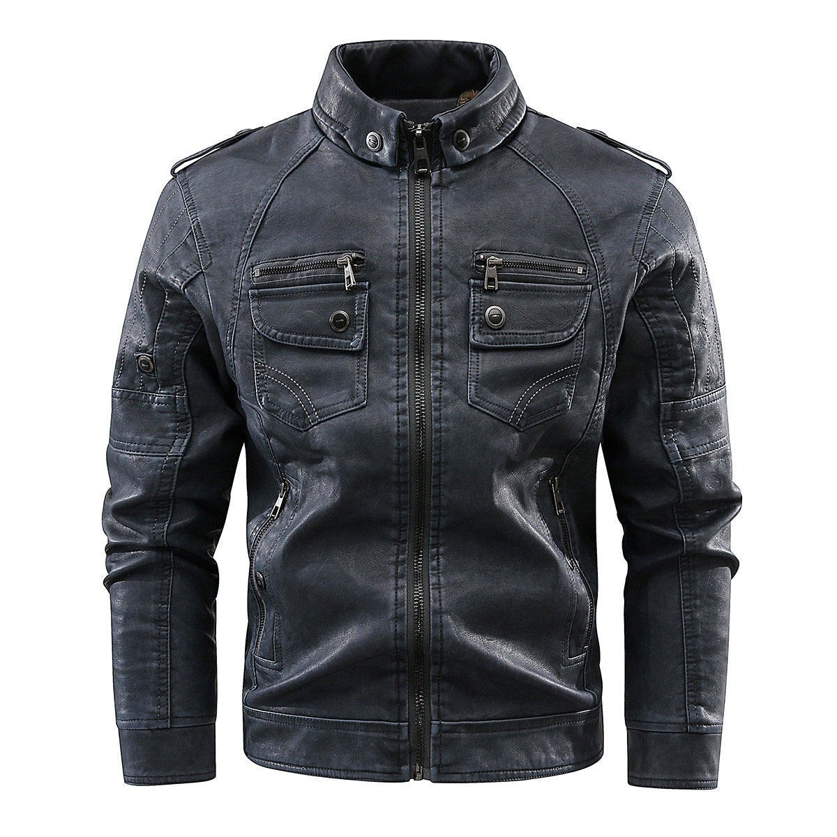 Lederjacke Herren Elegant Reißverschluss Lederjacke Schwarz