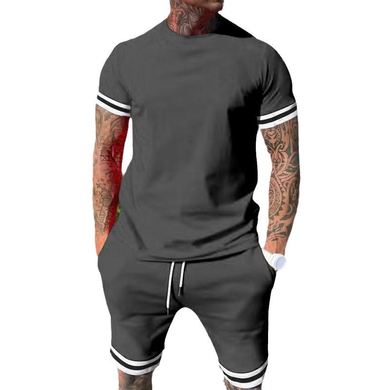Herren Sportset Kurzarm Kontraststreifen Funktionsshirt
