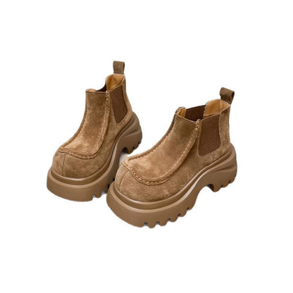 Damen Chelsea Boots Chunky Rutschfest Veloursleder Schuhe