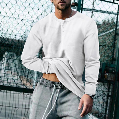 Herren T-Shirt Langarm Knopfleiste Elegantes Design