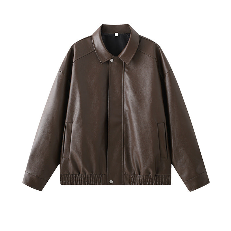 Herren Lederjacke Elegant Elastisch Slimfit Schwarz