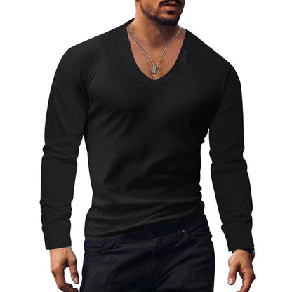 Herren T-Shirt Langarm V-Ausschnitt Modern