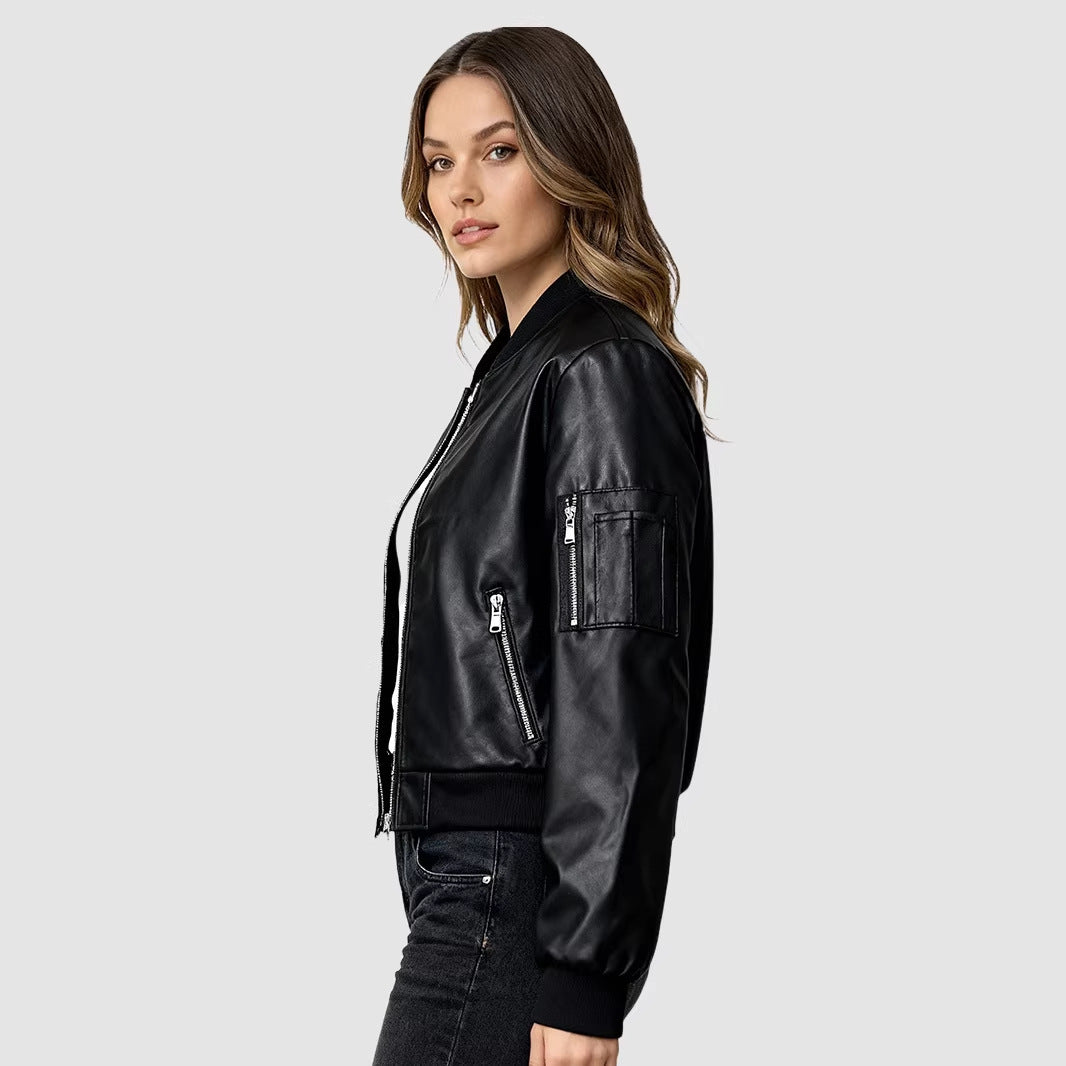 Damen Steppjacke Leicht Kunstleder Modern