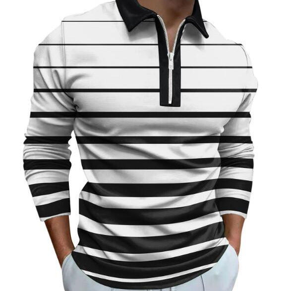 Herren Polo Langarm Sportlich Streifen Detail Hochwertig