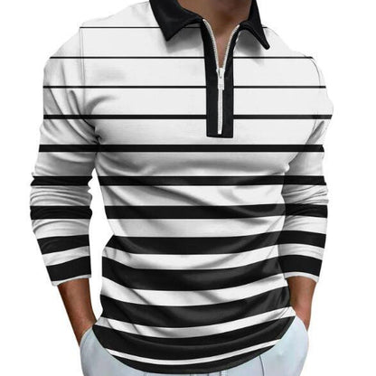 Herren Polo Langarm Sportlich Streifen Detail Hochwertig