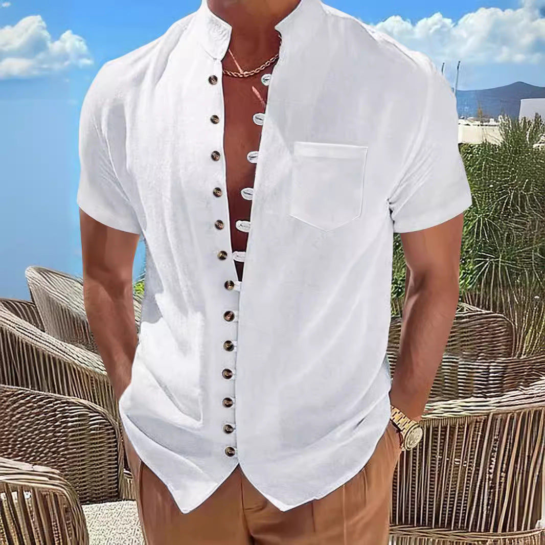 Herren Kurzarm Hemd Modern Knopfdesign Slim Fit