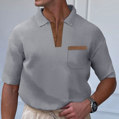 Herren Polohemd Kurzarm Modern mit Stehkragen und Brusttasche