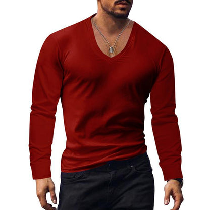 Herren T-Shirt Langarm V-Ausschnitt Modern Style