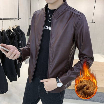 Herren Lederjacke Schwarz Minimalistisch mit Taschen