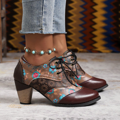 Damen Stiefeletten Blumenmuster Komfort Blockabsatz