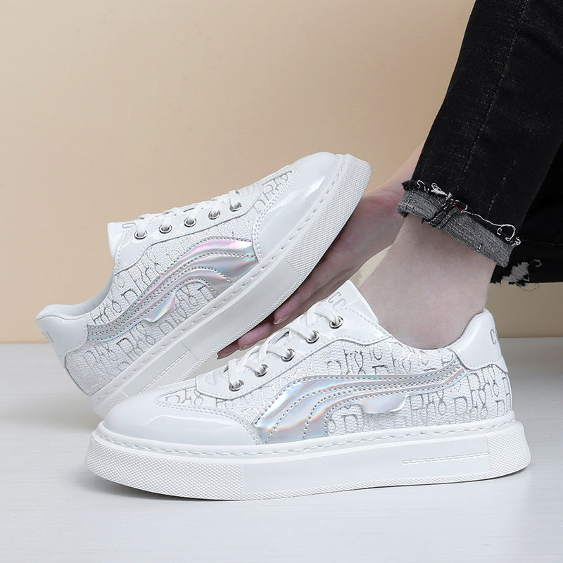 Damen Sneaker Glanz Optik Grafik Design Trendy