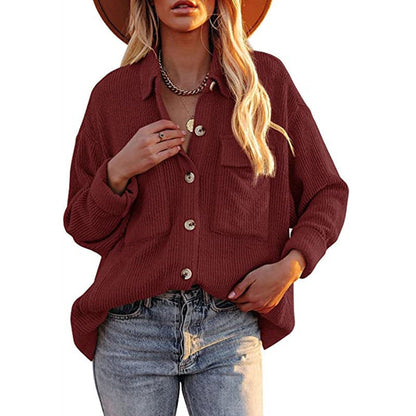 Damen Strickjacke Lässig mit Knöpfen und Taschen