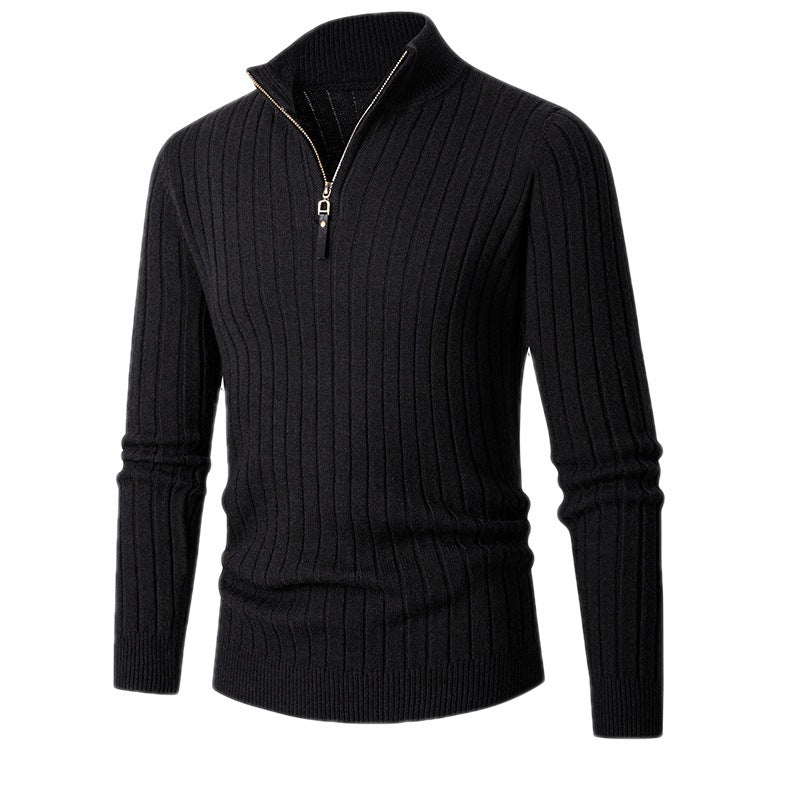 Herren Strickpullover Halbzipp Modern Rippstruktur