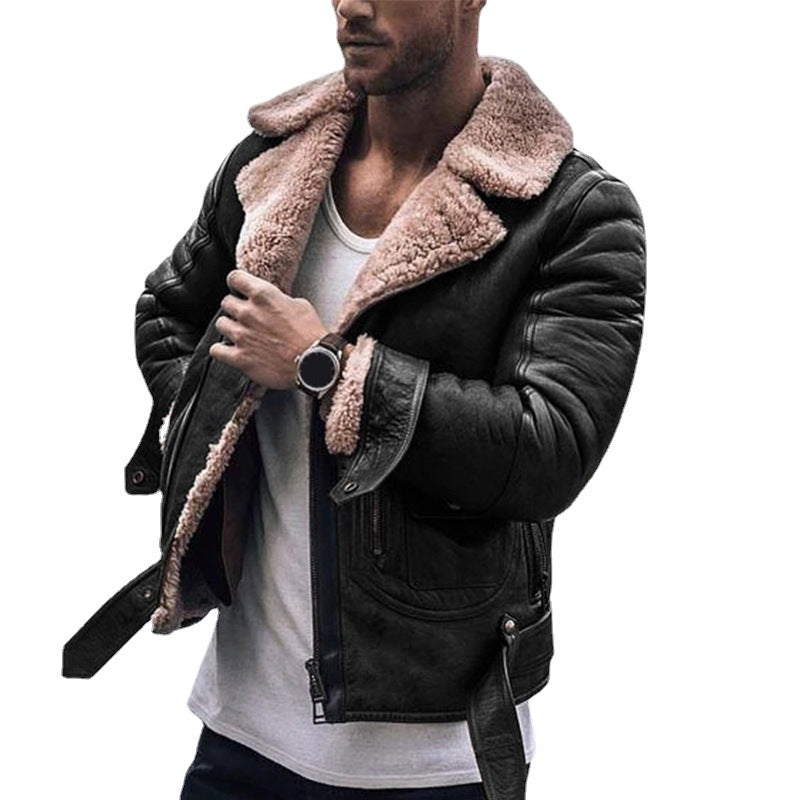 Lederjacke Herren mit Teddyfutter Schwarz Elegant