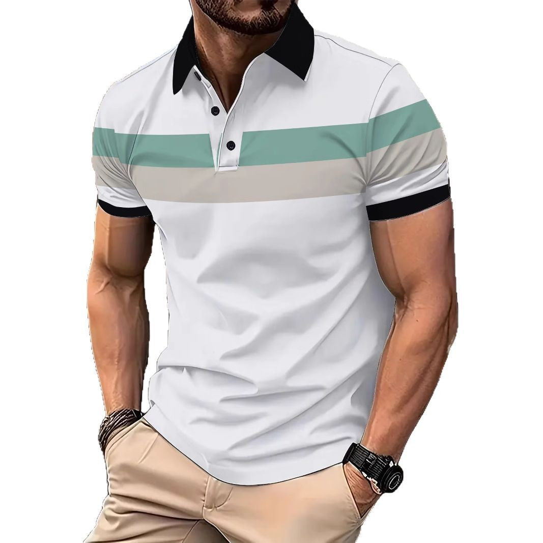 Herren Poloshirt Blau Weiss Streifen Modern