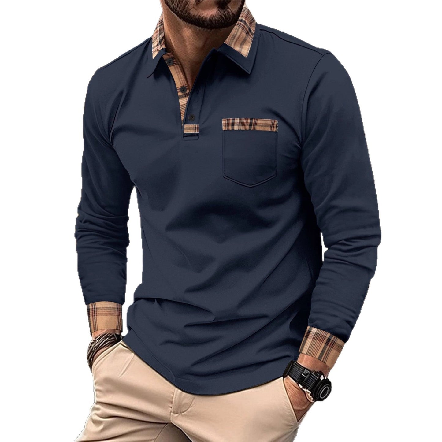 Herren Poloshirt Modern Kontrastkragen Trendy Style