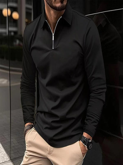 Herren Langarmshirt Modern Reißverschluss Kragen