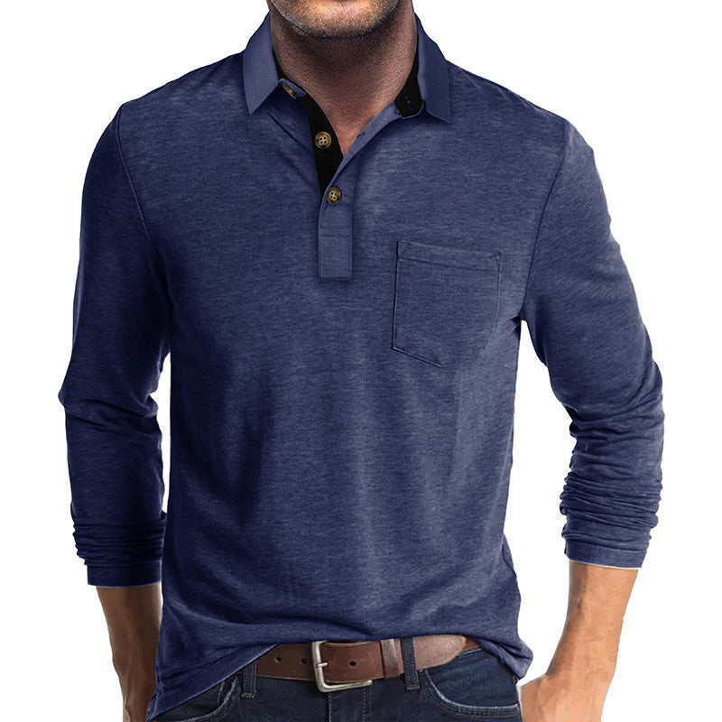 Herren Poloshirt Langarm mit Brusttasche Modern