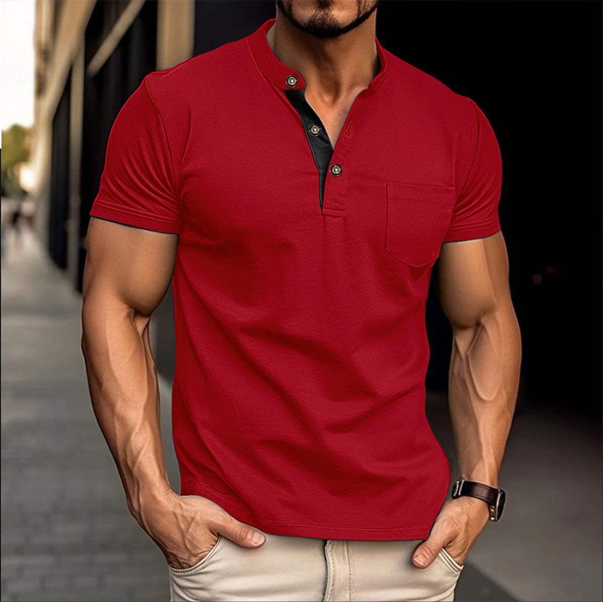 Herren Polo-Shirt Modern Stehkragen Knöpfe Elegant