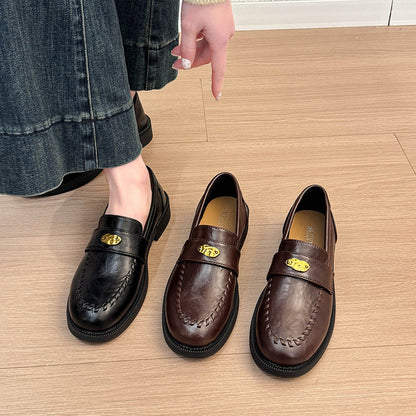 Damen Mokassins Elegante Schnalle Handgemacht Schwarz