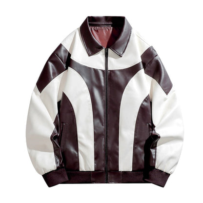 Herren Lederjacke Sportlich Mit Farbakzenten Schwarz