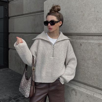 Rippstrickpullover Weich Warm Reißverschluss Lässig