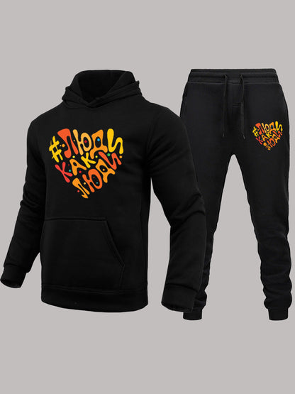 Herren SportSet Kapuzenpullover und Jogginghose mit Herzmuster