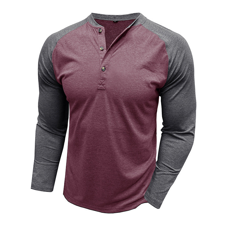 Herren Langarm-Shirt Modern mit Kontrastärmeln und Knöpfen