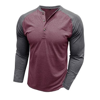 Herren Langarm-Shirt Modern mit Kontrastärmeln und Knöpfen