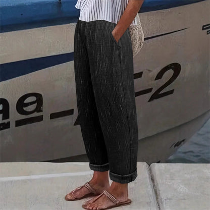 Damen Leinenhose Bequem mit Seitentaschen Sommer